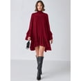 thumbnail image 6 of Burgundy Flare Sleeve Ruffle Hem Mini Dress with Tie Neck, 6 of 30