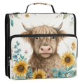 thumbnail image 2 of Water-Resistant 3-Ring Binder Organizer with Multiple Pockets Zipper Binder Bag for Office Sunflowers and Highland Cow, 2 of 8