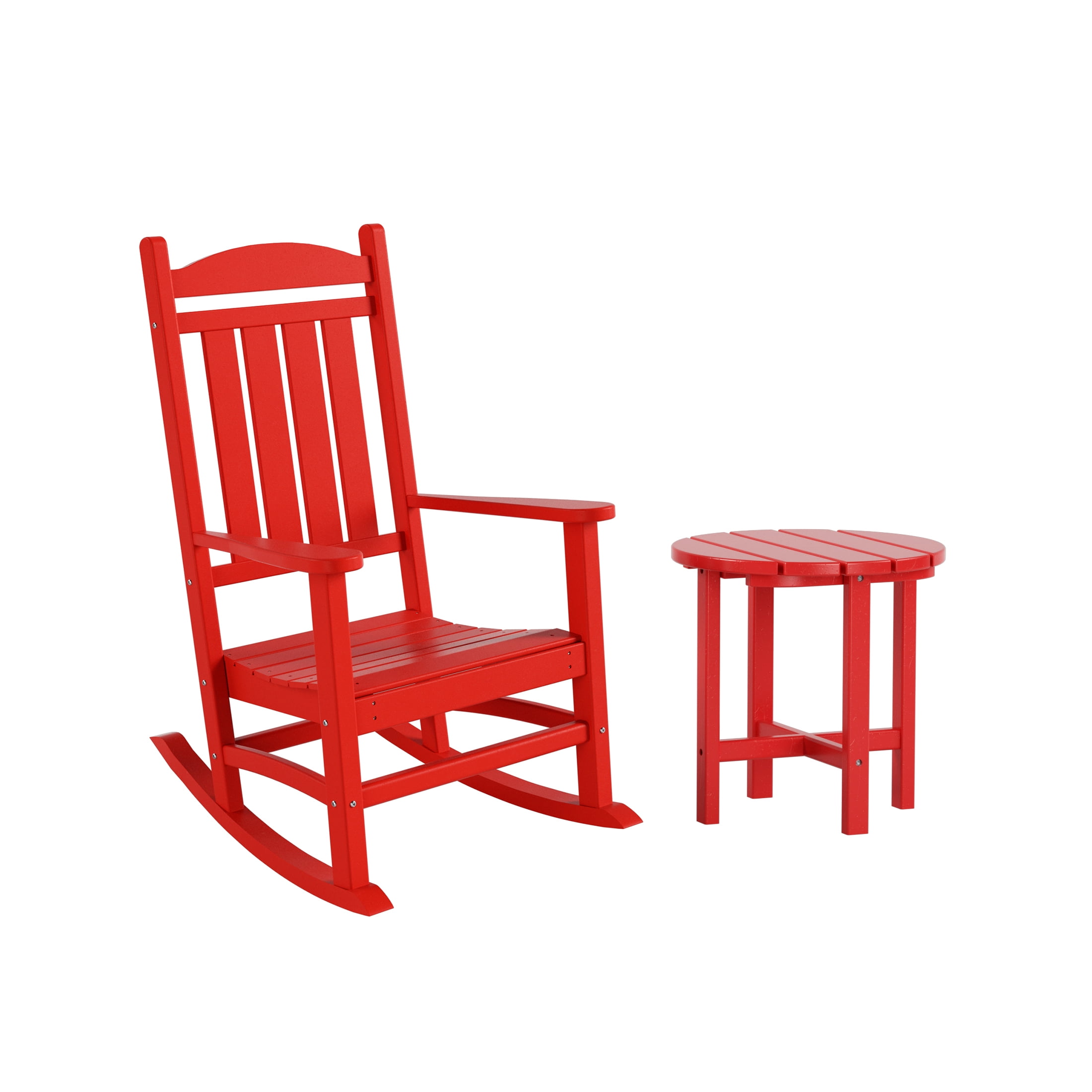 GARDEN 2-Piece Set Classic Plastic Porch Rocking Chair with Round Side Table Included, Red