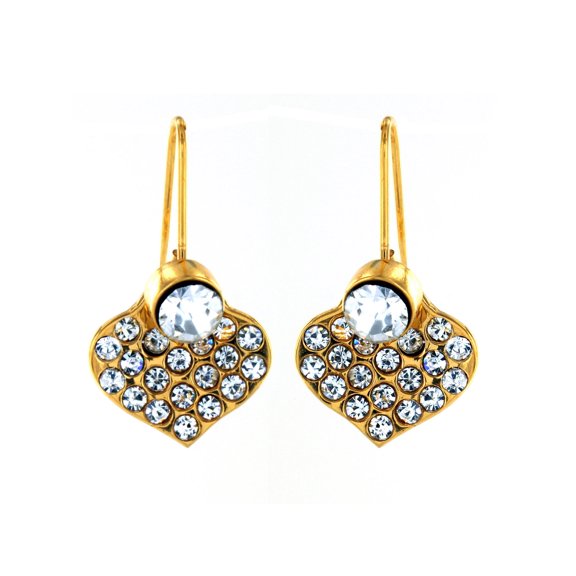 West Coast Jewelry Women's Crystal Heart Shaped Gold Plated Steel Dangle Earrings
