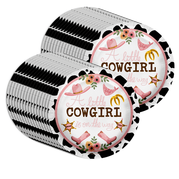 Little Cowgirl is on the Way Baby Shower Cow Print Rodeo Birthday Party Supplies 9" Large Dinner Plates 32 Piece