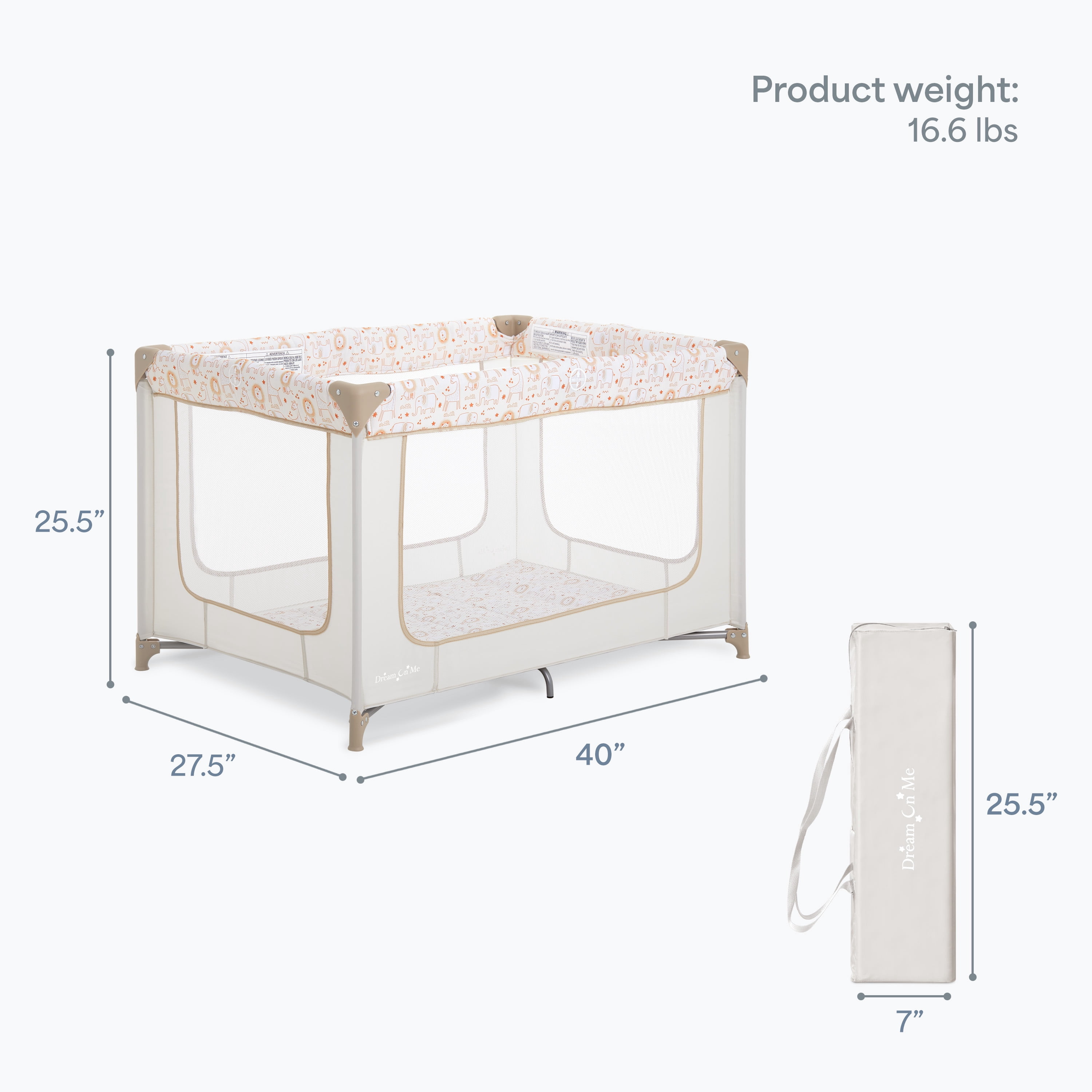 Dream On Me Zodiak Portable Playard with Carry Bag & Shoulder Strap, Beige, Unisex