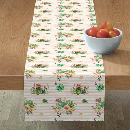 

Cotton Sateen Table Runner 108 - Floral Stripes Peach Cactus Pink Flowers Boho Watercolor Blush Nursery Summer Print Custom Table Linens by Spoonflower