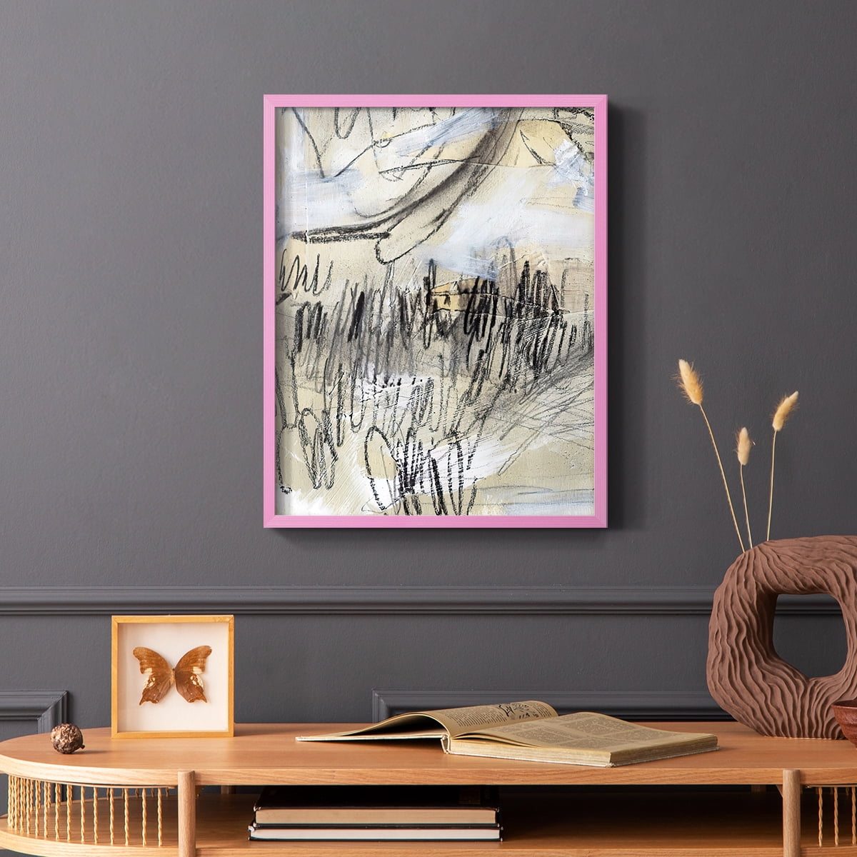 Masked Notes III Framed Print in Pink Solid Wood Framed Print No Nail Hanging