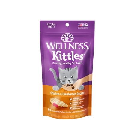 Wellness Kittles Crunchy Cat Treats  All Lifestages  Kitten to Senior  Natural  Grain Free  Chicken and Cranberry Flavor  2 oz Bag
