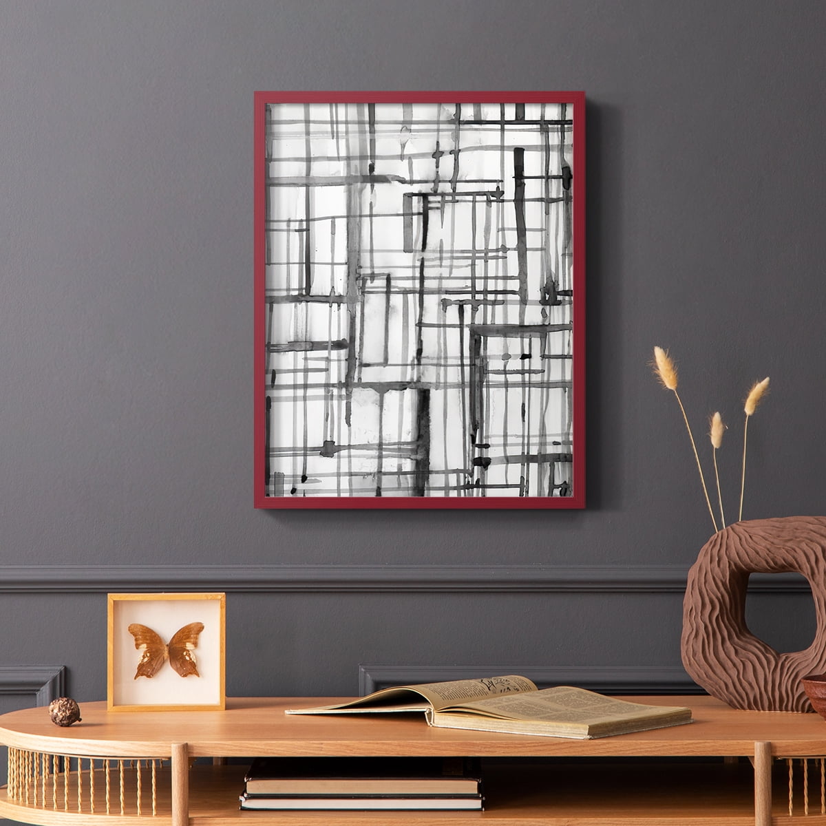 Line Meditation II in Red Solid Wood 11 x 14 Framed Print