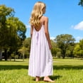 thumbnail image 4 of HAOTAGS Girls Maxi Dresses,Cotton Cami Gown Back Tie Stripe Long Tank Tween Beach Sundress Purple 11-12, 4 of 9