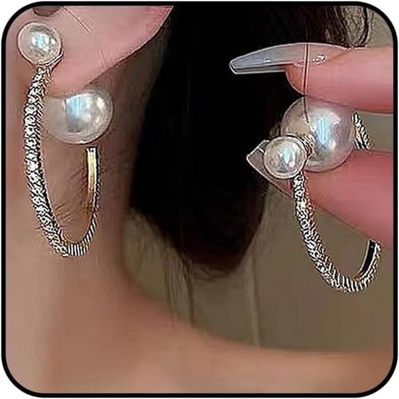 DESIGNICE Large Pearl Rhinestone Hoop Earrings for Women,Chunky Sparkly Crystal Statement Hoop Earrings Trendy Cubic Zirconia Prom Party Jewelry Gifts