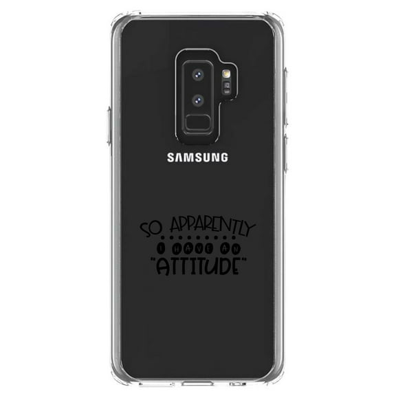 DistinctInk Clear Shockproof Hybrid Case for Samsung Galaxy S9  PLUS (6.2" Screen) - TPU Bumper Acrylic Back Tempered Glass Screen Protector - So Apparently I Have An Attitude - Black