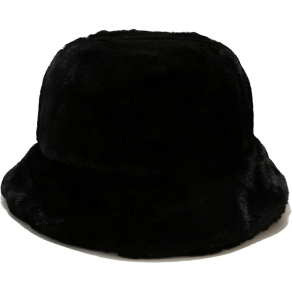 lvdiandian Winter Faux Fur Fuzzy Bucket Hat Fluffy Warm Hat for Women Men Black One Size