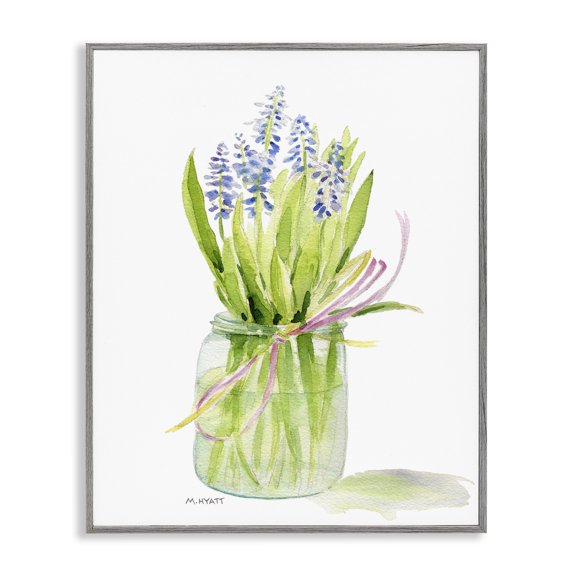 Stupell Industries French Country Blue Hyacinth Flower Arrangement Classic Canning Jar Gray Framed Giclee Art, 16 x 20, by Melissa Hyatt