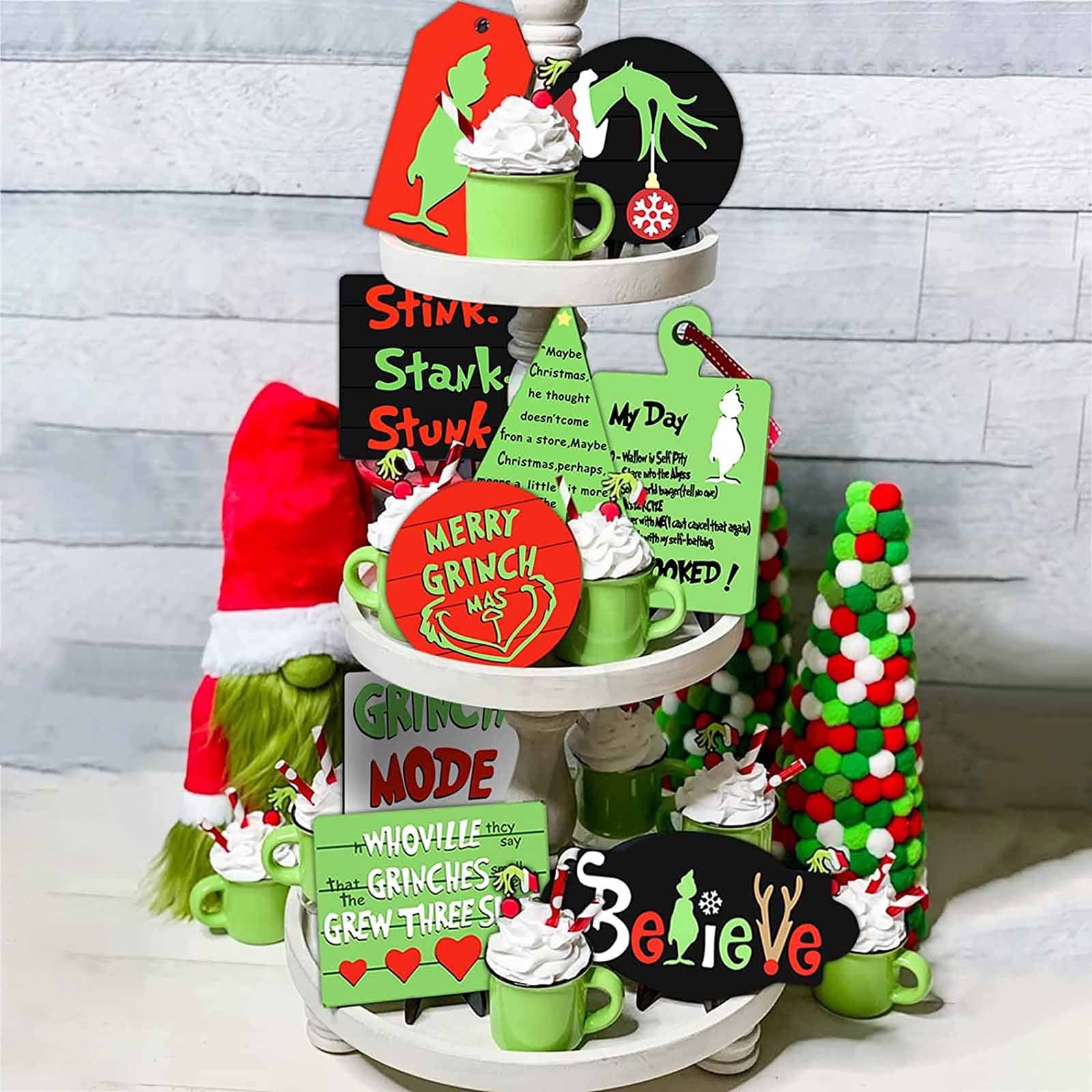 Grinch Christmas Decorations Indoor, 2 PCS Paper Cups Filled with  Artificial Whipped Cream for Table, Tiered Tray, Kitchen Coffee Bar Grinch  Decor