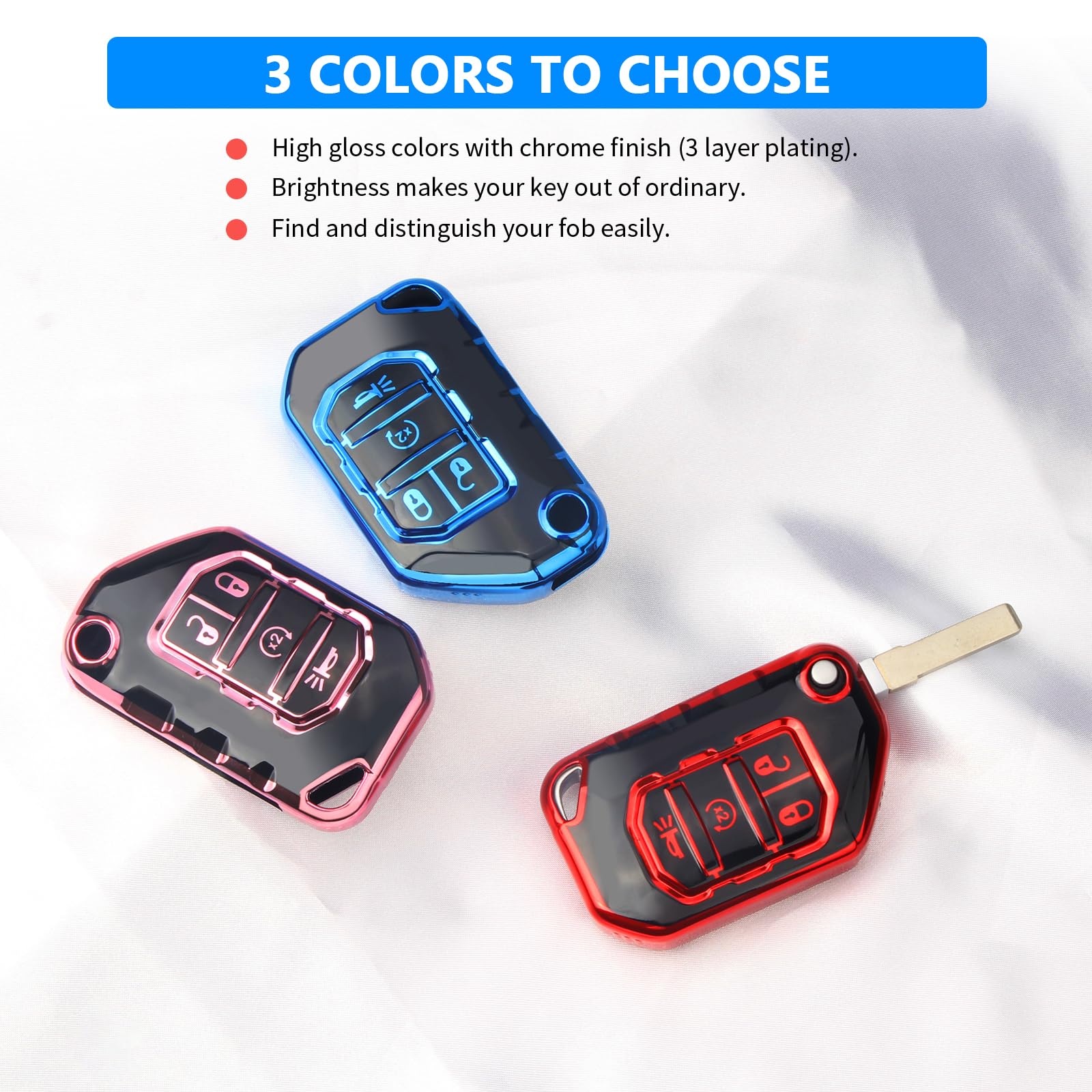 Flip Key Case Protector Accessories Compatible with 2018 - 2024 Jeep Wrangler JL/JLU (Including Rubicon, Sahara) and Gladiator