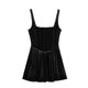 thumbnail image 4 of Mini vestido plisado con cuello cuadrado para mujer - Vestido corto de fiesta ajustado con cintura baja, bajo con volantes, cremallera lateral y diseño de doble capa, 4 of 4