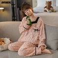 thumbnail image 3 of Conjunto de pijamas de Coral Jacquard de talla grande 3XL 4XL para mujer, ropa de dormir térmica estilo Teddy para mujer, Pijama largo regordete para chicas Kawaii, 3 of 5