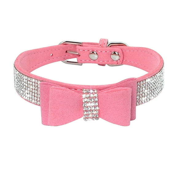 Pet Artist Bling Rhinestone Diamante Dog Collar Soft Suede Bowknot for Doggie Puppy Cat Small Pet