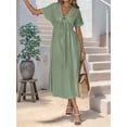 thumbnail image 5 of Summer Dress for Women Casual Short Sleeve Bow-Tie V Neck Ruffle Midi Flowy Dresses Green XL, 5 of 8