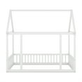 thumbnail image 4 of Twin Size Floor Bed, Wooden Twin Montessori Bed Frame with Roof and Rails, Twin House-shaped Floor Bed for Boys, Girls, No Box Spring Needed, 4 of 9