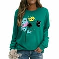 thumbnail image 2 of Aobny Crew Neck 2000s Clothing for Women Thermal Green Long Sleeve Sweatshirts Floral Pullover Night Out Tops for Women,XXL, 2 of 5