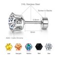 thumbnail image 2 of Screw Back Stud Earrings for Women Mens Hypoallergenic Stainless Steel Barbell Screw-on Backs Earring Studs 6MM Cubic Zirconia Inlaid Nickel Free Ear Studs (5 Colors), 2 of 6