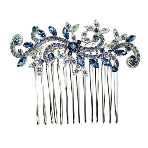 Faship Gorgeous Navy Blue Crystal Floral Hair Comb