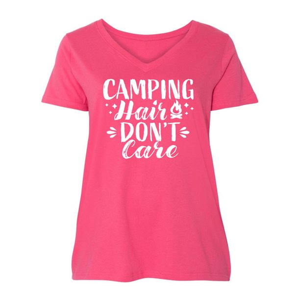 INKtastic Camping Hair Dont Care with Campfire Women's Plus Size V