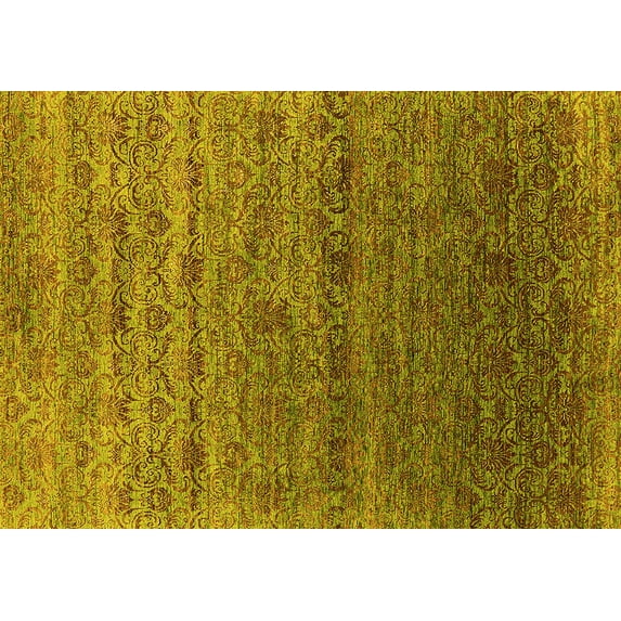 Ahgly Company Machine Washable Indoor Rectangle Oriental Yellow Industrial Area Rugs, 3' x 5'