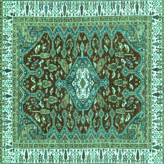 Ahgly Company Indoor Square Abstract Turquoise Blue Modern Area Rugs, 6' Square