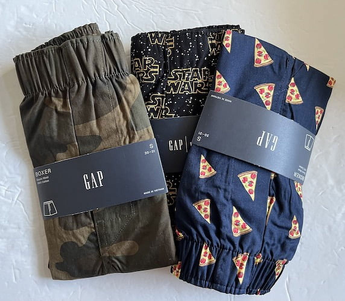 GAP Boxers Men's 3-Pack Boxer Shorts Size XL Extra Large Underwear Set  (Pizza Slices, Movie Logo, Camo Camouflage) 