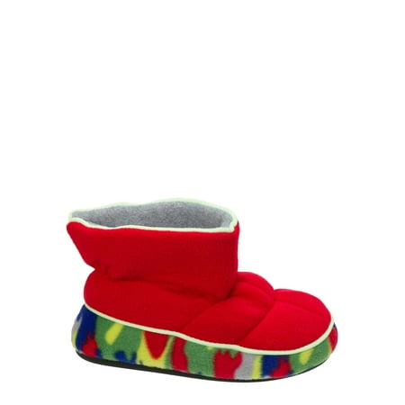 DF by Dearfoams Boys' Quilted Fleece Bootie with Glow Slippers
