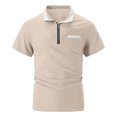 thumbnail image 4 of Mens Knit Polo Solid Color Zip Pocket Short Sleeve Sport Tennis Mens Athletic Tops,Khaki,3XL, 4 of 5