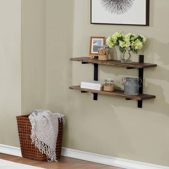 Pomona 36"W Metal and Solid Wood Wall Shelf
