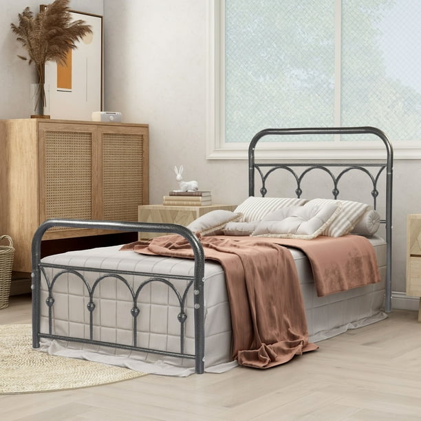 Aufank Twin Size Metal Bed Frame, Rod Iron Bed Frame Twin