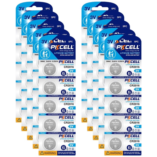 PKCELL CR2016 Pile de Sécurité pour Enfant au Lithium 3V, 50 Pcs Piles à Bouton