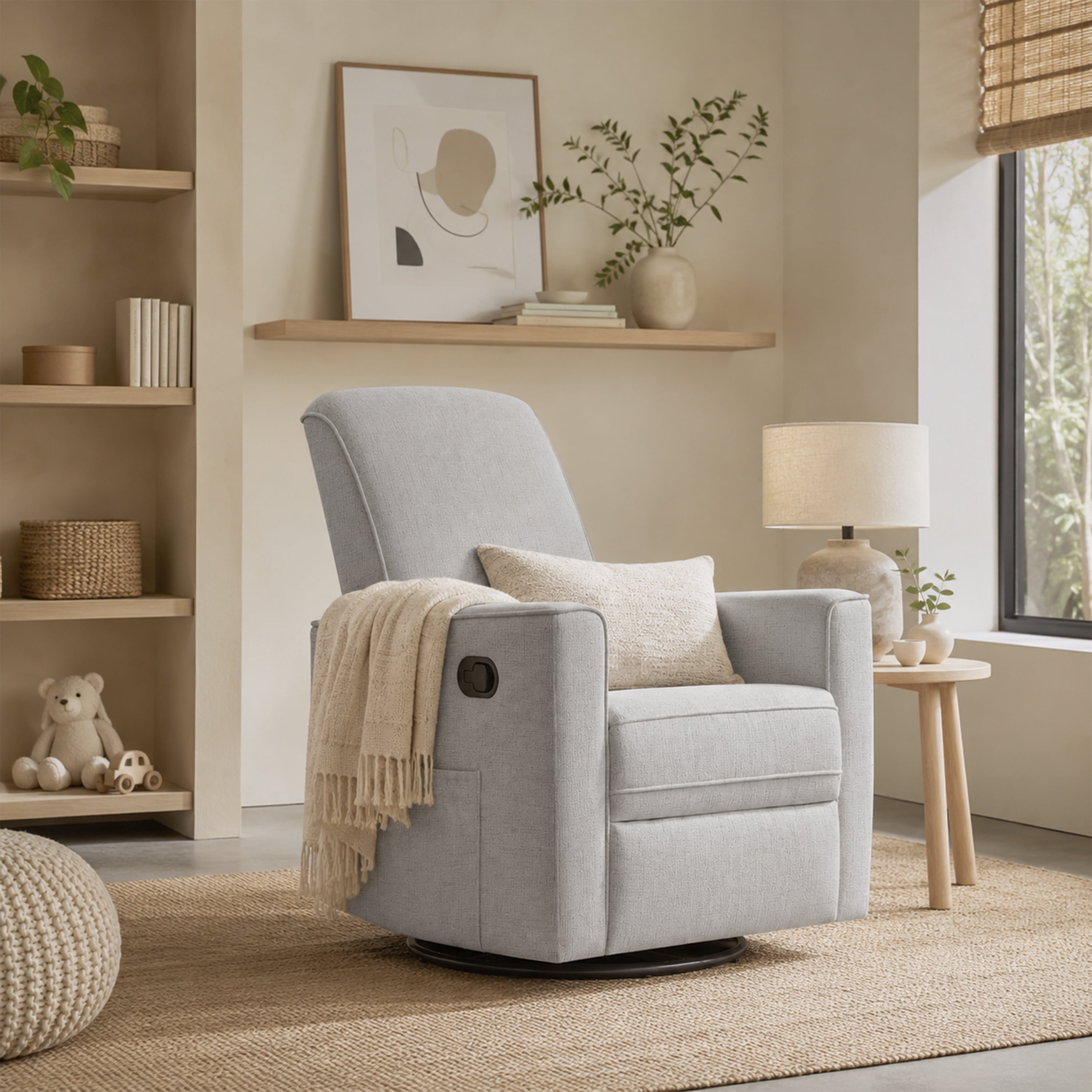Evolur Raleigh Basic Glider |Recliner| Rocker, Soft Pebble