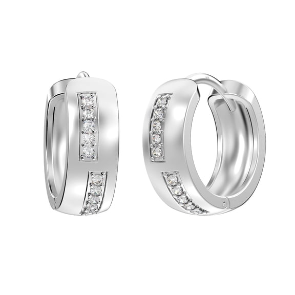 LeCalla 925 Sterling Silver Huggie Earring Hoops for Men Women & Teens | Small Round Pave Cubic Zirconia Chunky Huggie Hoop Earrings 15MM