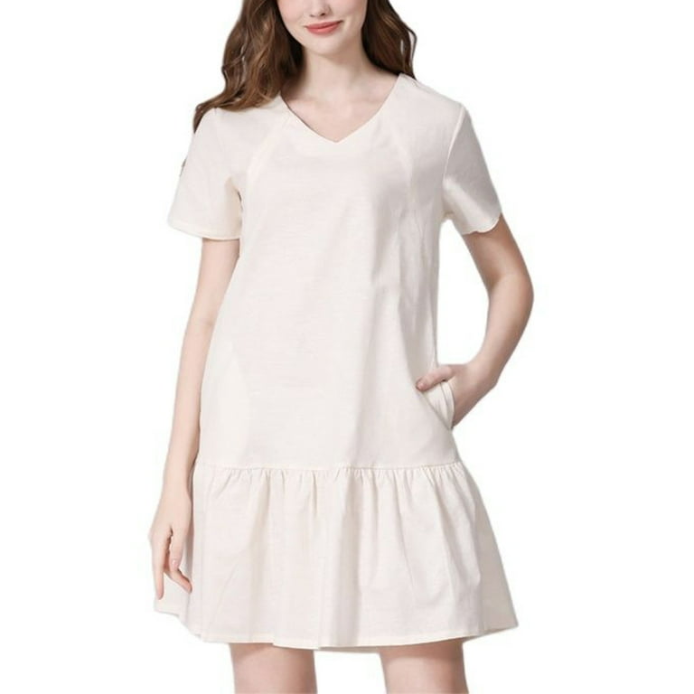 knee length dresses for ladies White Dress/ Simple Linen & Cotton Dress/ Summer Linen Dress/ Ankle Length Dress/ Maternity Dress/ Casual Dress/ Tent Dress/ Wrinkled Dress L main image 1