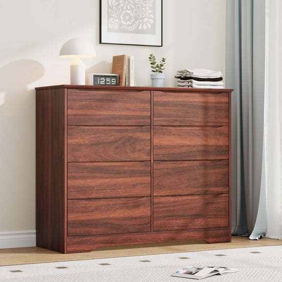 Panapinka Wooden Dresser with 8 Drawers, Tall Modern Chest of Drawers with Deep Storage and Wide Top, Long Storage Cabinet for Bedroom, Living Room, Hallway or Kids Room