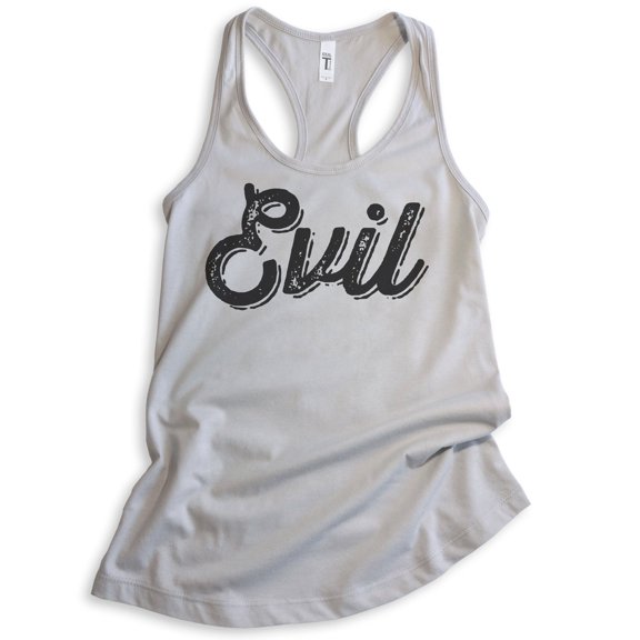Evil Tank Top, Ladies Racerback Tank Top, Cute Evil Tank, Sassy Tank, Devilish Girlfriend Bad Girl Tank, Silver Gray, Large