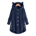 thumbnail image 2 of Juebong Winter Coats for Women Plus Size Sherpa Jacket Cute Cat Ear Hooded Fleece Lounge Coat 2025 Warm Cozy Button Fluffy Fuzzy Outerwear Navy,XXXXL, 2 of 5