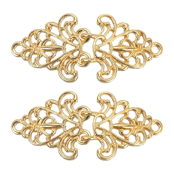 Cloak Clasp 2 Pairs Sew on Hooks and Eyes Vintage Flower Cape Buckle(Gold)