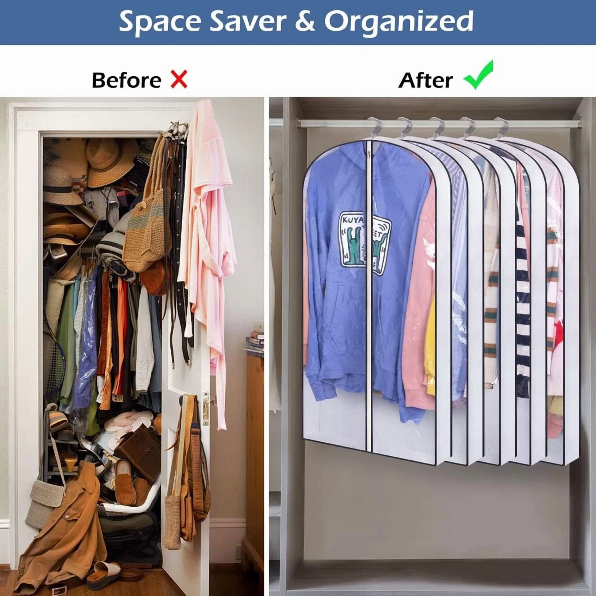 KLYNE - 3Pcs Clothes Garment Bags Clear Dust Cover Storage 4" Gussetes Suits Coat Jacket