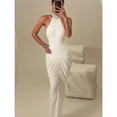 thumbnail image 3 of Thin Halter Elegant Dress Women Bead Button Backless Hollow Ruched Peach Hip Cocktail Party Sexy Stretch Bodycon, 3 of 22