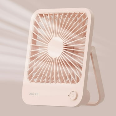 JISULIFE Desk Fan Battery Rechargable Fan，4500mAh 180°Foldable Portable Personal Fan, 4 Speeds Adjustable Long Battery-life for Home Office Travel Outdoor-Pink