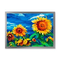 Designart 'Sunflowers Field Under A Bright Blue Sky' Traditional Framed Art Print