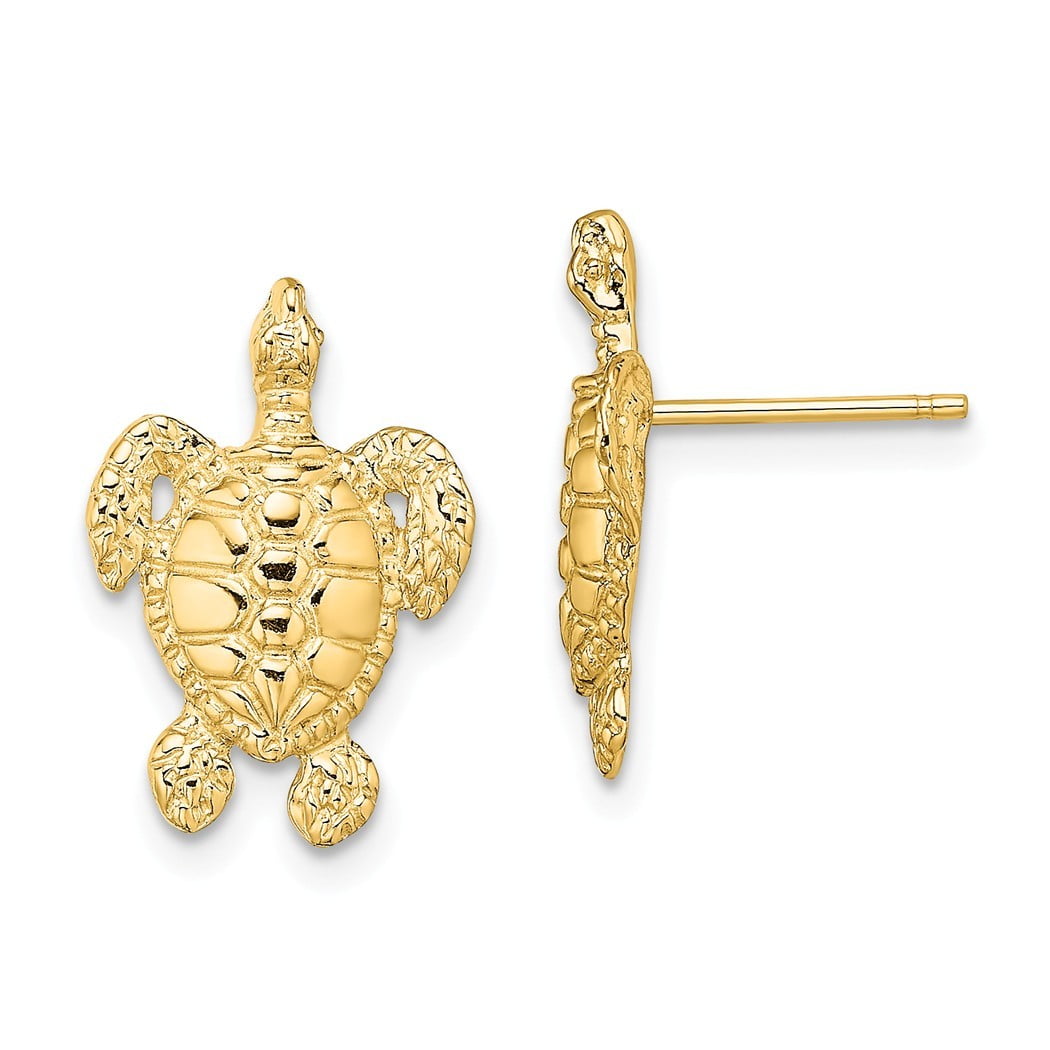 JewelryWeb 14k Gold Sea Turtle Post Earrings High Polish and Textured