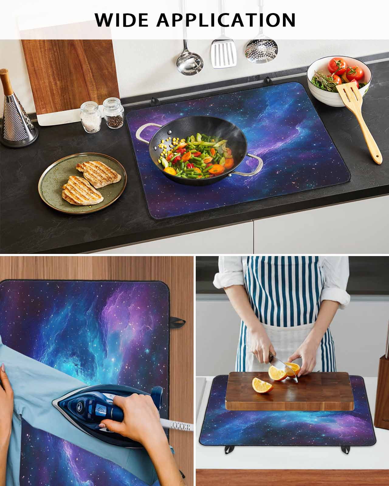 nqOlkjepod Large Induction Cooktop Protector Mat 36"x21", Blue Purple Space Stove Top Covers for Electric Stove, Modern Abstract Stars Sky Decorative Stove Burner Cover Mats, Glass Top Stove Cover