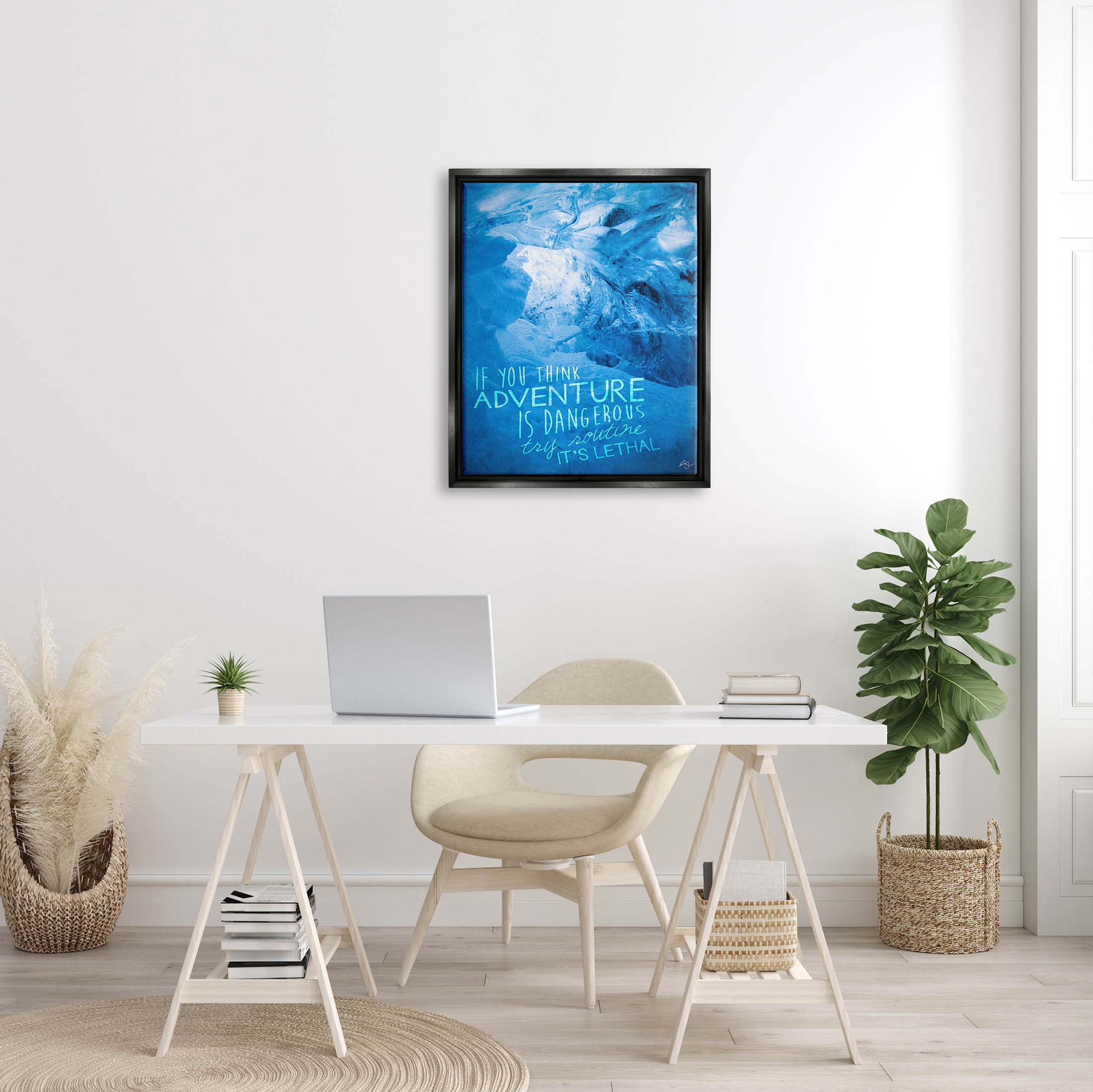 Stupell Industries Routine Is Lethal Phrase Graphic Art Jet Black Floating Framed Canvas Print Wall Art, Design by K. Kaufman