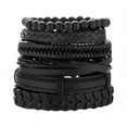 thumbnail image 1 of POINTERTECK Coconut Shell Wooden Bead Braided Hand Rope Leather Combination Bracelet Set Men‘s Bracelets-4 Pack, 1 of 5