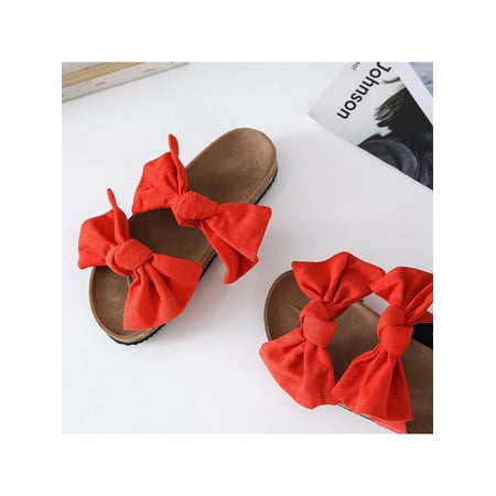

Daeful Ladies Slides Open Toe Slide Sandal Bow Sandals Summer Anti Skid Comfort Slip On Slippers Red 11